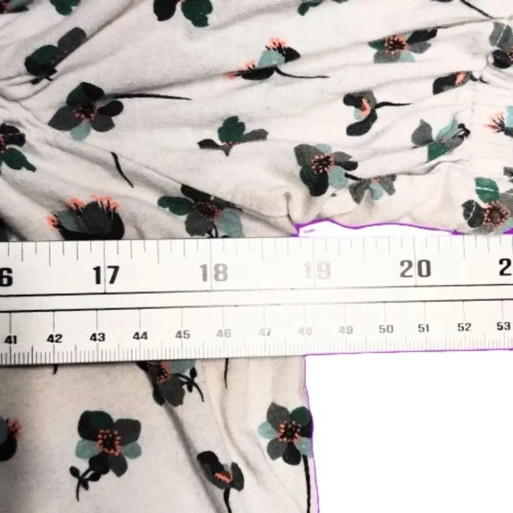 LOFT Floral Smocked Puff Sleeve Top White Green Pink Short Sleeve Blouse M